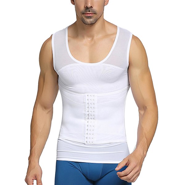 Men Waist Trimmer Belt Wrap Trainer Hot Swear Shirt Corset Slimming Body Shaper White L