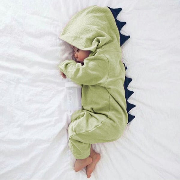 Newborn Infant Baby Boys Girls Dinosaur Hooded Romper Jumpsuit Pajamas Nightwear Green 60cm