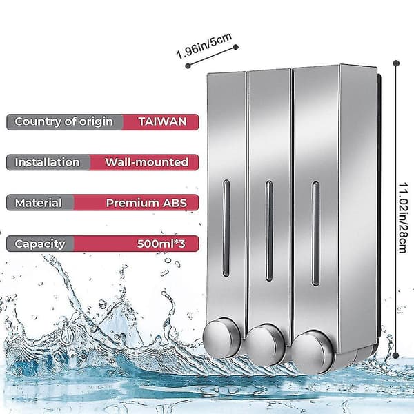 2/3-chamber Wall Mounted Bathroom Shower Pump Dispenser And Organizer