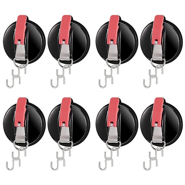 Fong Set Of 4 Suction Cup Hooks - With 8 S Hooks - For Home, Workshop, Camping - Suitable For Connecting Blinds, Clothes Lines, Etc.