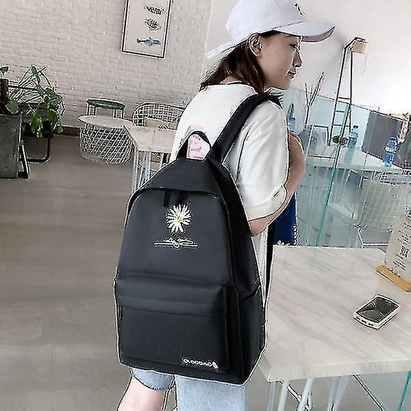 Ny Solid Ryggsekk Jente Skolesekker For Tenårings Skolesekk Nylon Daisy Trykk Sekk Svart black