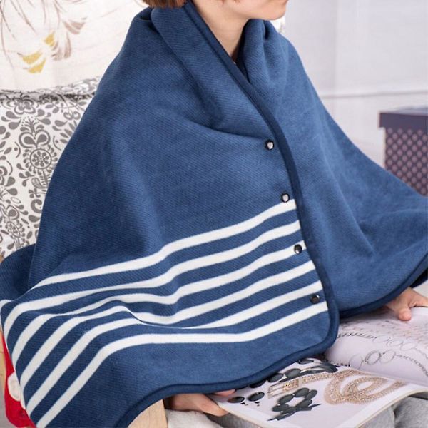Wearable Plaid Blanket Fleece Doublelayer Blankets With Button Thicken Multifunction Winter Warm Throw Blanket For Sofa Bed E