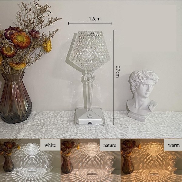 Diamantkrystal Bordlampe Soveværelse Sengelampe Suspenderet Linje Atmosfære Lampe 3color 12hours