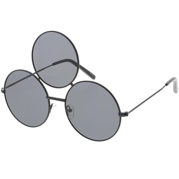 Oversize Circle Third Eye Sunglasses Slim Arms 56mm Black  Smoke