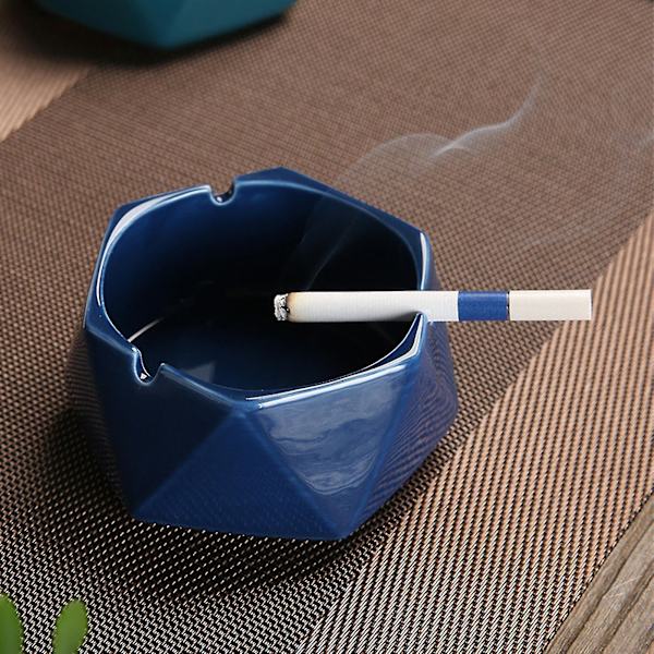 Ashtray Retro Multi-function Ceramic Windproof Geometric Ash Tray For Home Black