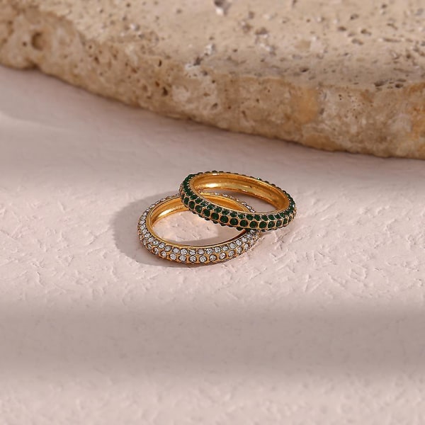 Super Delikate Fuld Rhinestone Krystal Grøn Klar Farve Baguette Ringe Til Fest Mikro Belagt Sten Rustfrit Stål Ring Green 6