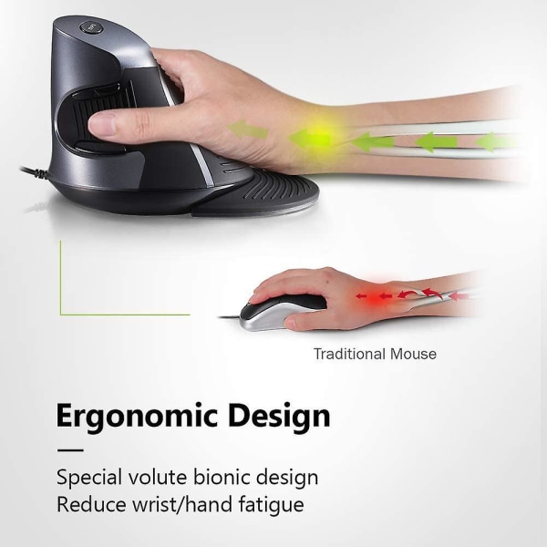 Oppgradert Kablet Ergonomisk Vertikal Mus, Stor Ergonomisk Datamus Med 6 Programmerbare Knapper, 4200dpi, Avtakbar Hvilestøtte Og For Redusert Håndleddssmerte