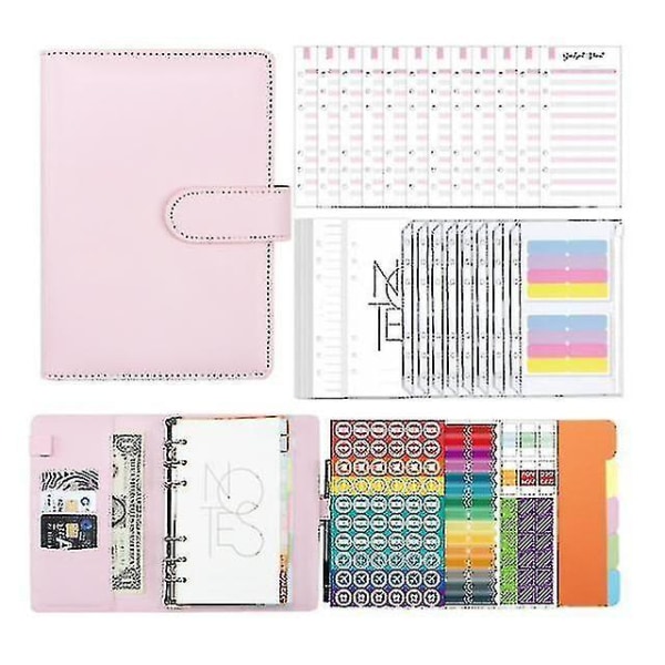 A6 Binder Budget Planner Notebook Home Cash Budget Envelopes System Pu Leather Binder Set Pink