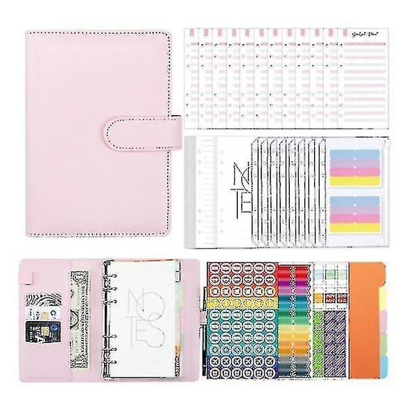 A6 Ringbind Budget Planner Notesbog Hjemme Kontant Budget Kuverter System PU Læder Ringbind Sæt Pink