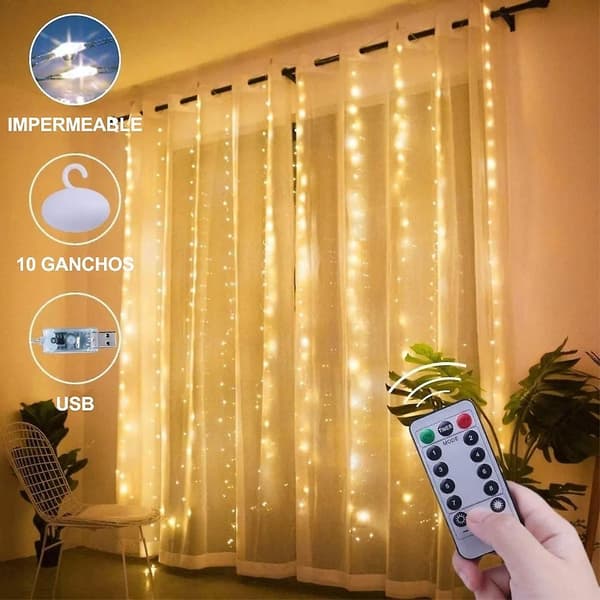 Gardinlys 300 LED Bryllupsfest Jul USB 3x3m