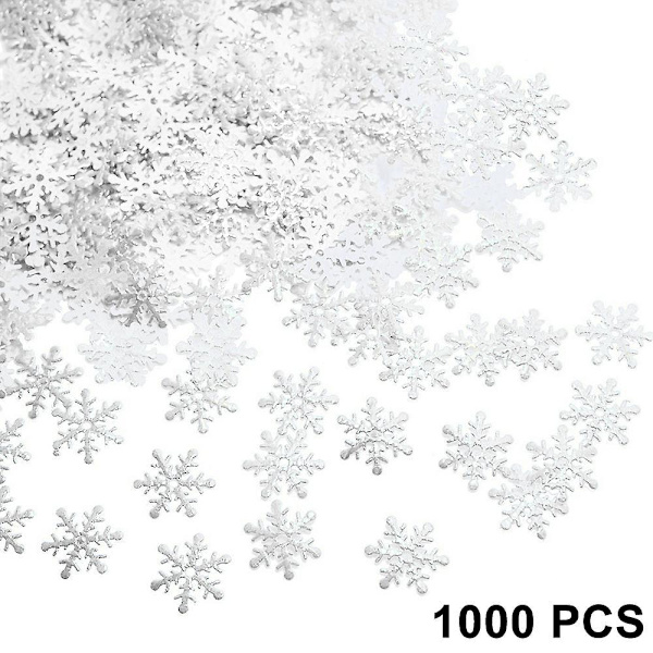 1000 stk. Glitter Snøfnugg Ornamenter Julepynt White