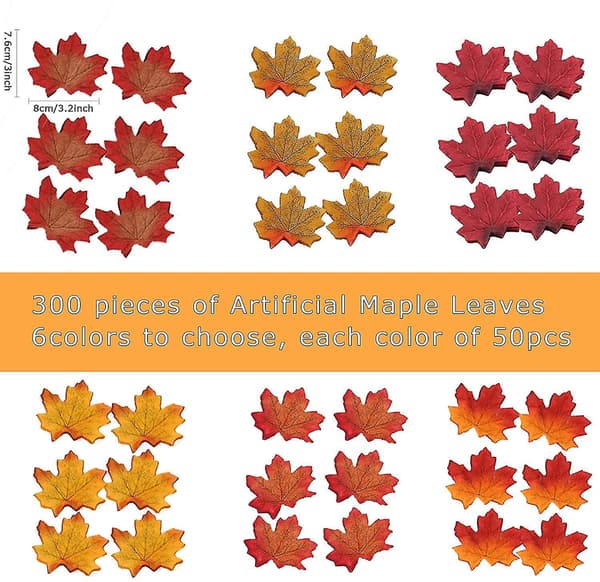 200pcs Artificial Maple Leaves For Thanksgiving Party (mixed Fall Color) 300