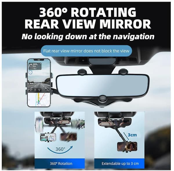 Phone Holder Multifunctional 360 Degree Rotatable Auto Rearview Mirror Seat Hanging