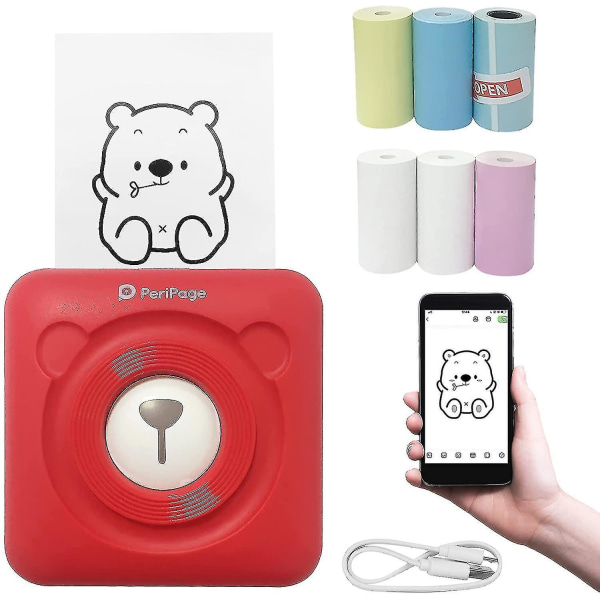 Mini Printer, Wireless Thermal Label Printer, Sticky Note Receipt, Suitable For Android Ios Smart Phone Windows, With 6+1 Printing Paper Roll red