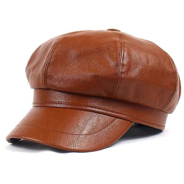 Efterår/vinter - Vintage Solid Læder, Beret Kasket dark orange