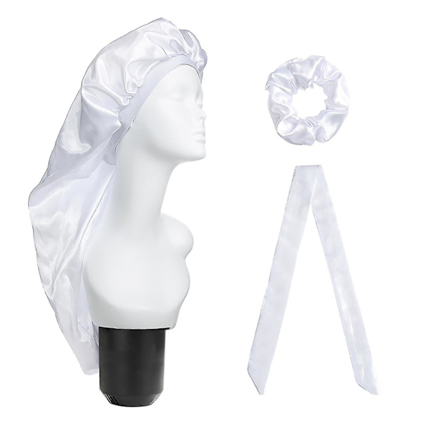 1 Set Sleeping Cap Adjustable Anti-static Fake Stain Wide Application Sleeping Hat For Women White