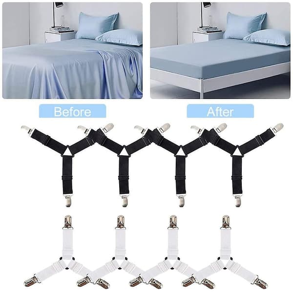 3 Clips Bed Corner Holder Bed Sheet Fasteners Mattress Cover Clips Heavy Duty Bedding Sheets Elastic Straps Adjustable 2PCS White