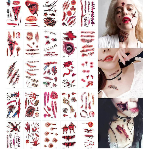 30pcs Halloween Scars Horror Tattoo Stickers Makeup Props STYLE1