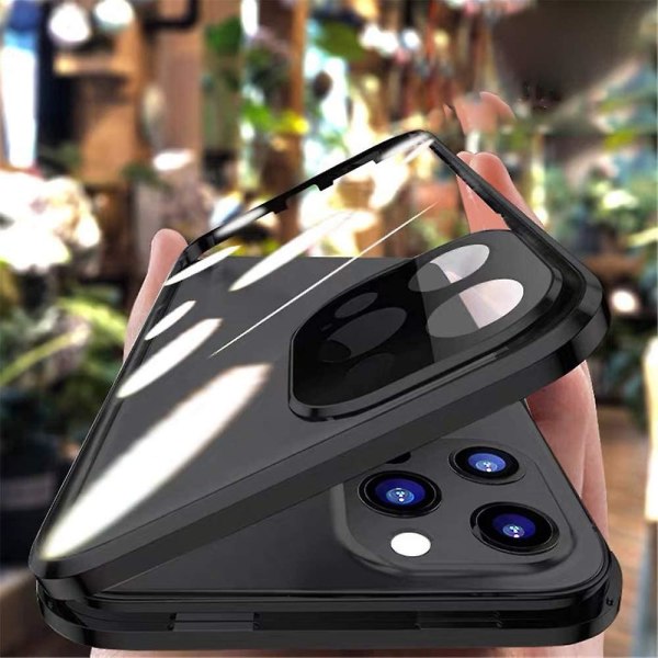 Anti-kig Iphone 12 Pro Max Cover med Stærk Magnetisk Adsorption Kameralinse Beskytter Metalramme 360 Fuld Kropsbeskyttende Dobbeltsidet Gl Black iPhone12Promax