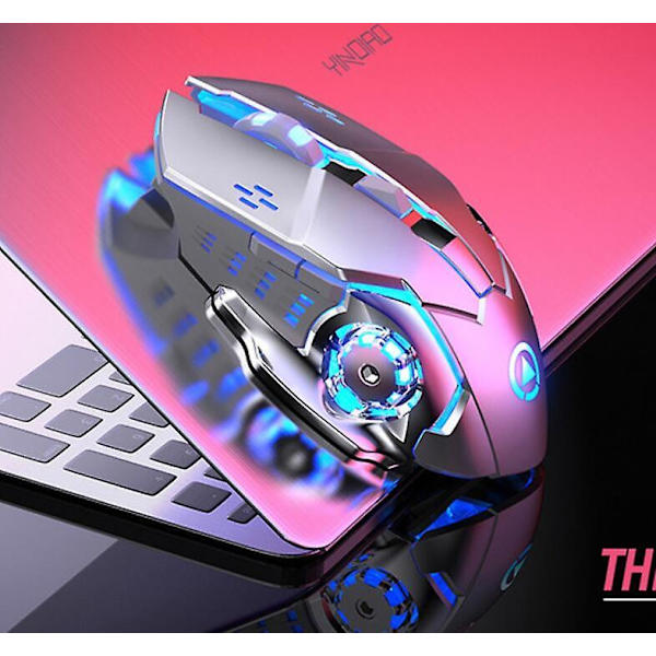 Wireless Gaming Mouse Rgb Backlit, Rechargeable, 6 Programmable Buttons Black silver