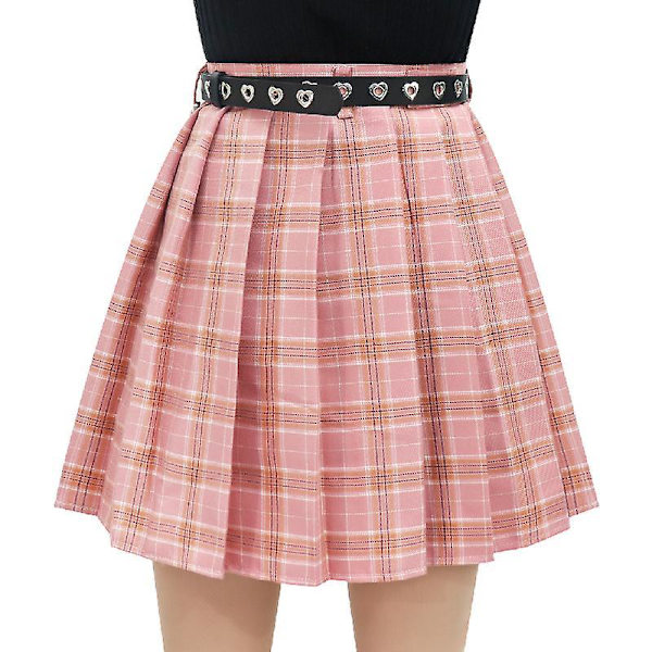 Xs-xxl Naisten Punk Hame Kesä Korkea Vyötärö Ruudullinen Laskostettu Hamehousut Epäsymmetrinen Hame Vyötäröketju Vyö Goottirock Reisirenkaalla Pink Plaid L