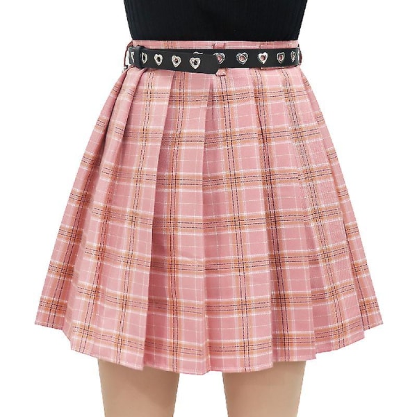 Xs-xxl Women's Punk Skirt Summer High Waist Plaid Pleated Skort Asymmetrical Skirt Waist Chain Belt Gothic Rock With Thigh Ring Pink Plaid L