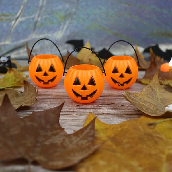 8pcs Attractive Candy Bucket Handle Design Pc Pumpkin Shape Compact Portable Storage Holder For Festival B
