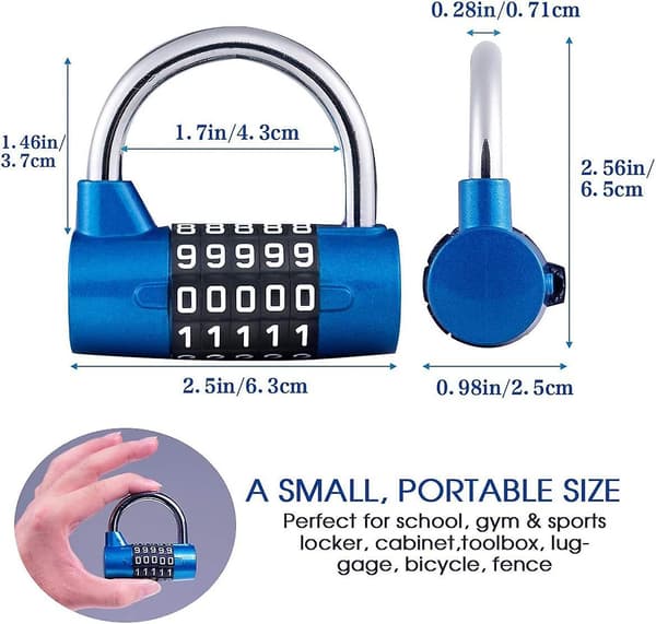 5-digit Combination Lock Padlock, Combination Lock, Resettable For School, Gym, Case, Toolbox, Fence, Cabinet, Etc. - Red And Black (2 Pack, Blue)