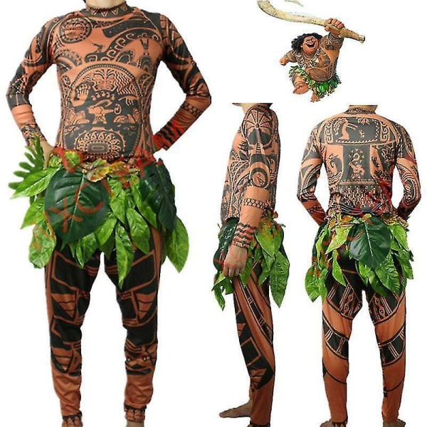 Maui Tatovering T-shirt/bukser Halloween Voksen Herre Dame Cosplay Kostumer Med Blade Dekoration Blattern Halloween Voksen Cosplay Adult mens l
