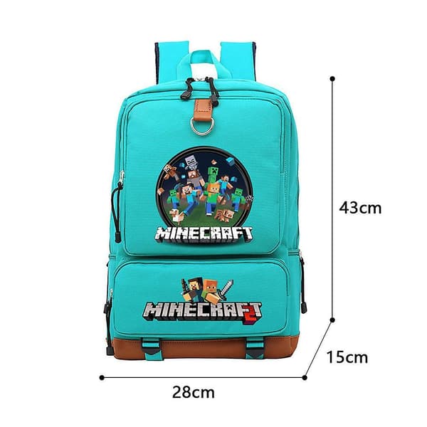 Minecraft youth school waterproof Backpack Cyan