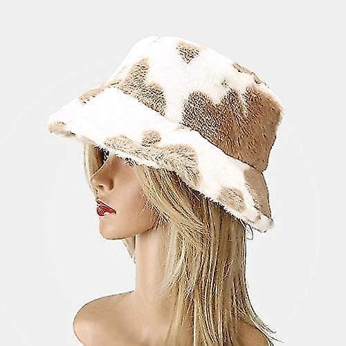 Vinter Faux Fur Bucket Hat Fluffy Varm Hat Til Kvinder Mænd