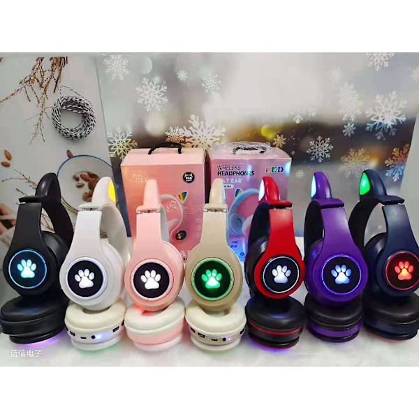 Luminous Cat Ears Cute Cat Paw Cool Head-mounted Cat Ears Bluetooth Headset Purple