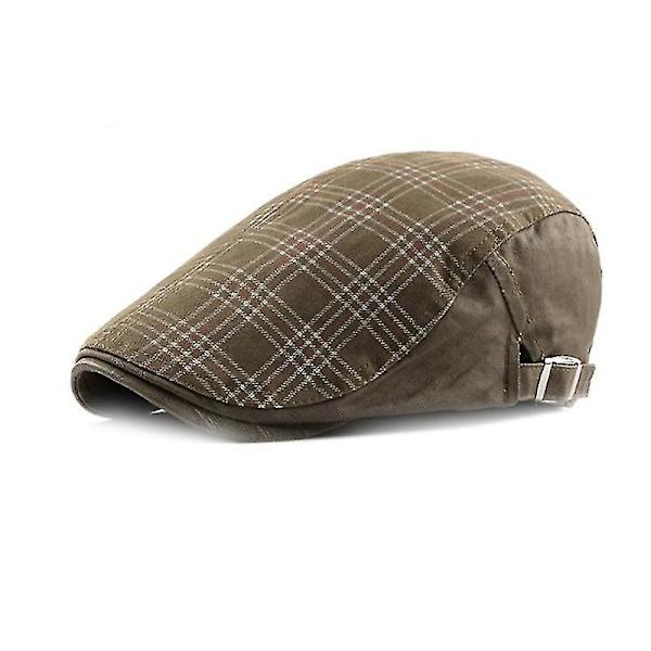 Plaid Pattern Men Breathable Cotton Newsboy Cap Soft Material F Green