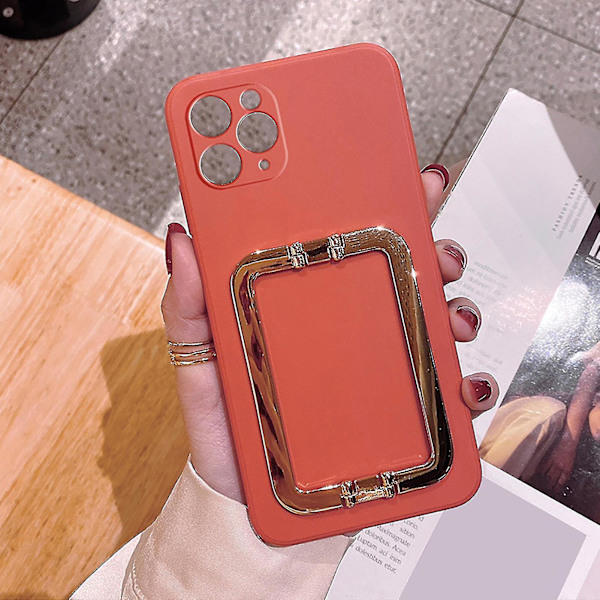 Phone Back Cover Multifunctional Anti-fall Ultra-thin Fashionable Metal Square Buckle Support Phone Case For Iphone 11 Pro Max/11 Pro/11/xs M Orange for iPhone Xs