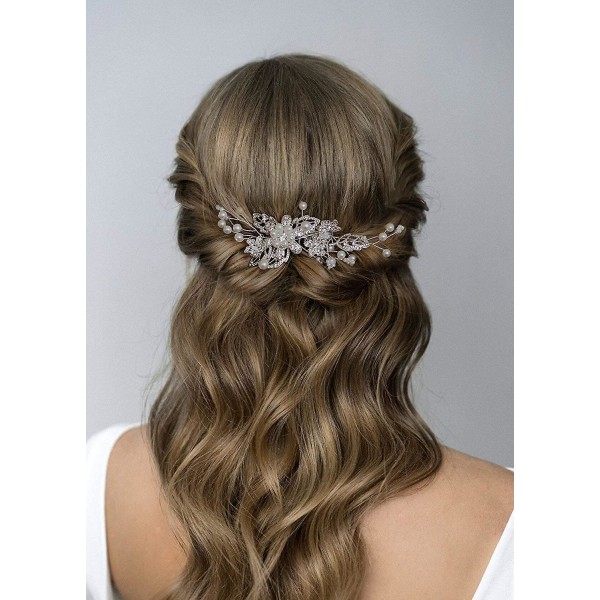 Bridal Hair Comb Clip Pin Rhinestone Pearl Wedding Hair Accessories For Bride Bridesmaid, Silver