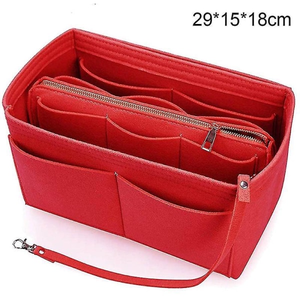 Purse Organizer Insert Felt Bag With Zipper Handbag Tote Shaper Multi Pockets Large Storage Bags Red 2