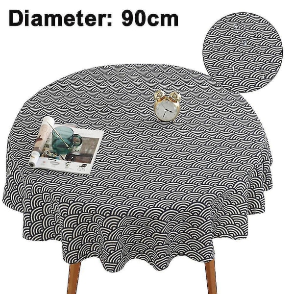 Round Shape Tablecloth Wrinkle Free Anti-fading Tablecloths Outdoor Wave pattern 100 cm in diameter