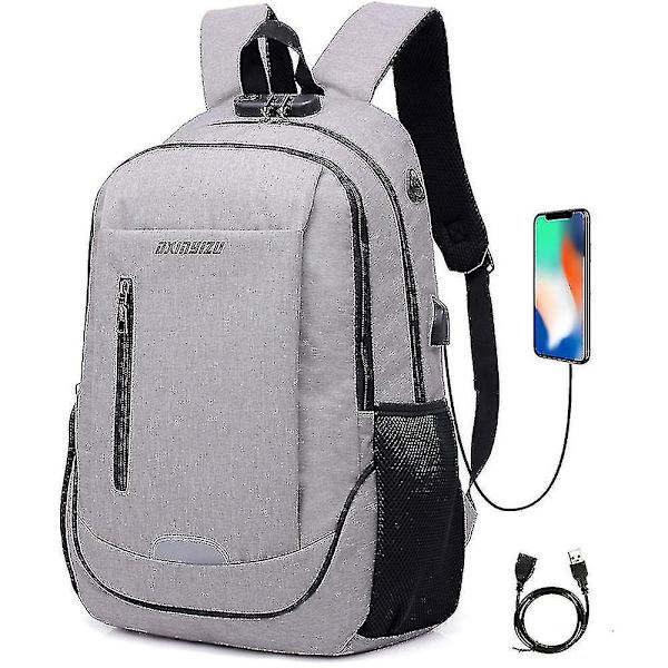 Student School Bag Usb Charging Travel Bag Computer Backpack light grey