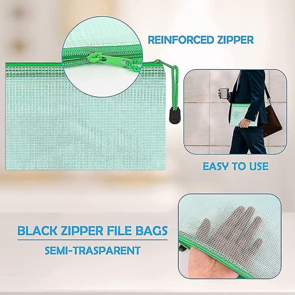 12 stk. Mesh Lynlåspose Dokumentmappe, A3 Plastik Lynlåsmappe Filmapper