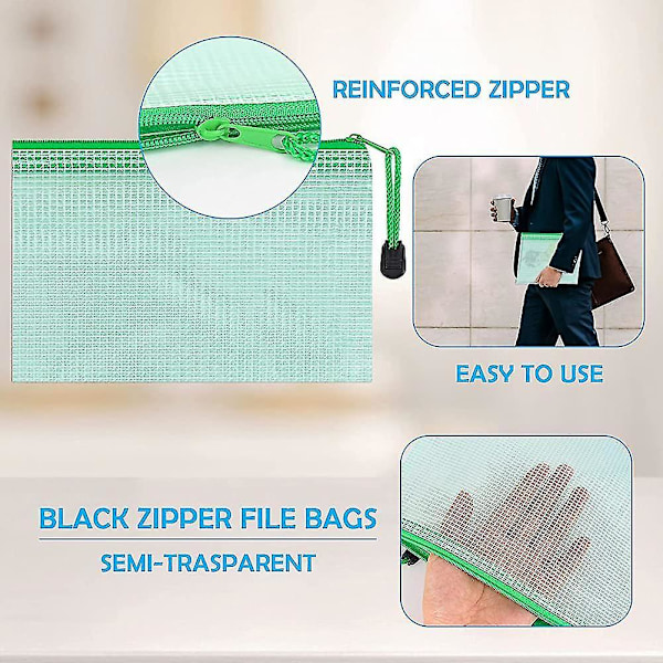 12pcs Mesh Zipper Pouch Document Bag, A3 Plastic Zip Wallet File Folders