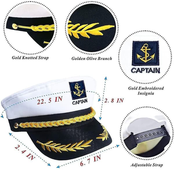 2 Pieces Navy Marine Admiral Style Hat - Adjustable Shisailor Cap