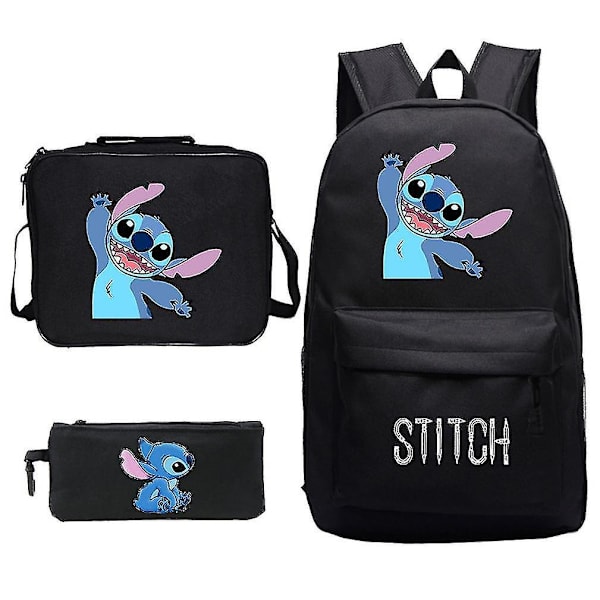 3kpl/setti Lilo & Stitch Koululaukku Anime-painettu Reppu Penaalilla ja Lounaslaukulla