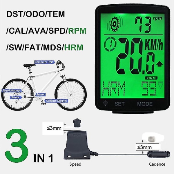 Sykkel Computer Trådløs Vanntett Sykkel Odometer Kadenssensor 2.8inch LCD Sykkel Speedometer Puls