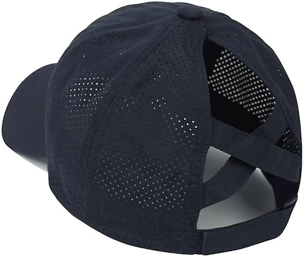 Womens Criss Cross Ponytail Baseball Cap Adjustable High Messy Bun Ponycap Quick Drying Hat Navy Blue