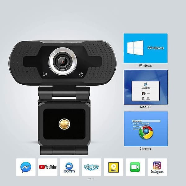 Webkamera 1080p med mikrofon PC Laptop Stasjonær USB 2.0
