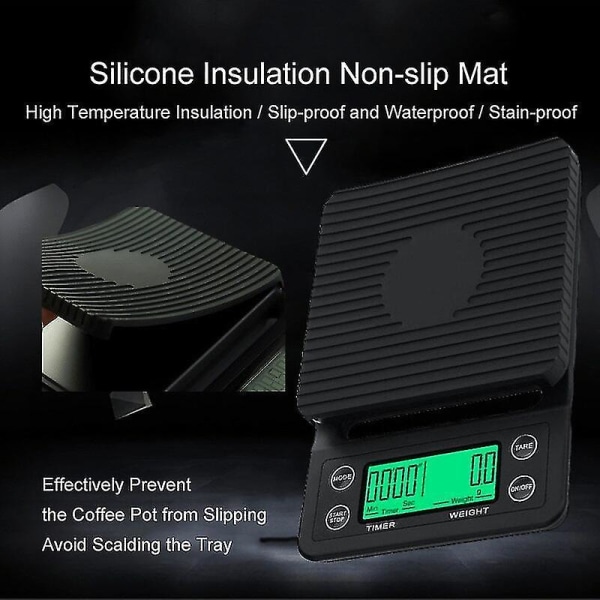 3kg 0.1g 5kg 0.1g Coffee Weighing 0.1g Drip Coffee Scale With Timer Digital Kitchen Scale High Precision Lcd Scales black 5Kg
