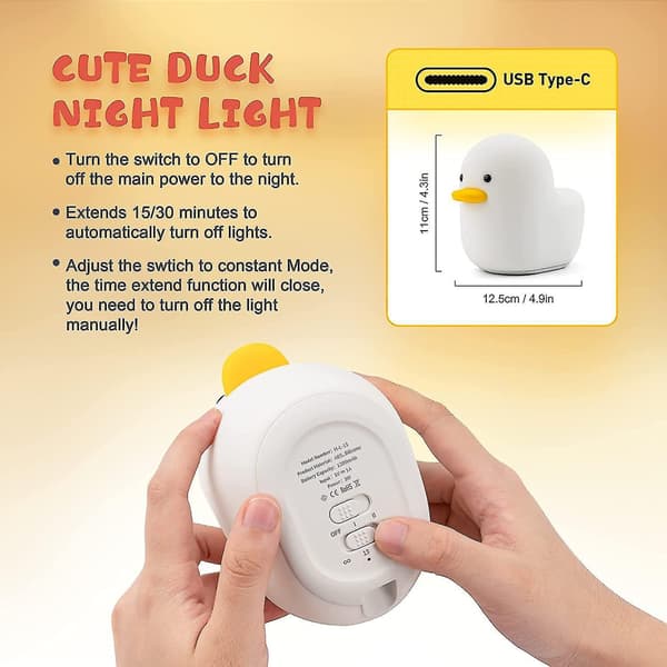 Led Duck Night Light Cute Animal Silicone Nursery Night Light