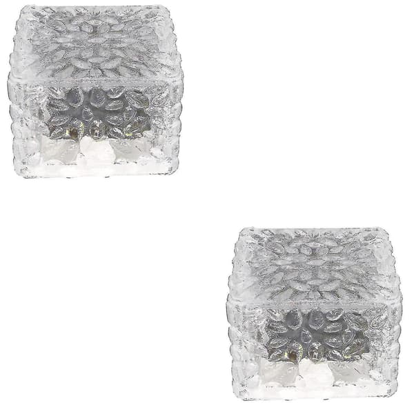 2 Pcs Of 4 Led Solar Floor Outdoor Light Ice Brick Light White Light