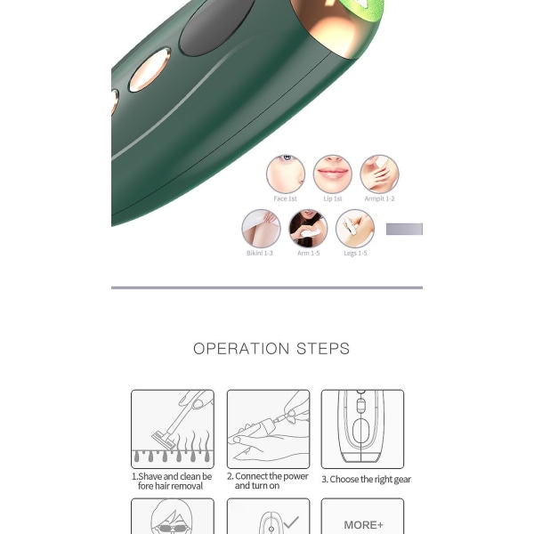 Laser-epilaattori 990000 välähdystä Pysyvä Ipl-valoepilaattori Laser-karvojenpoisto Depilaattori Kivuton Sähköinen epilaattorilaite Light Green