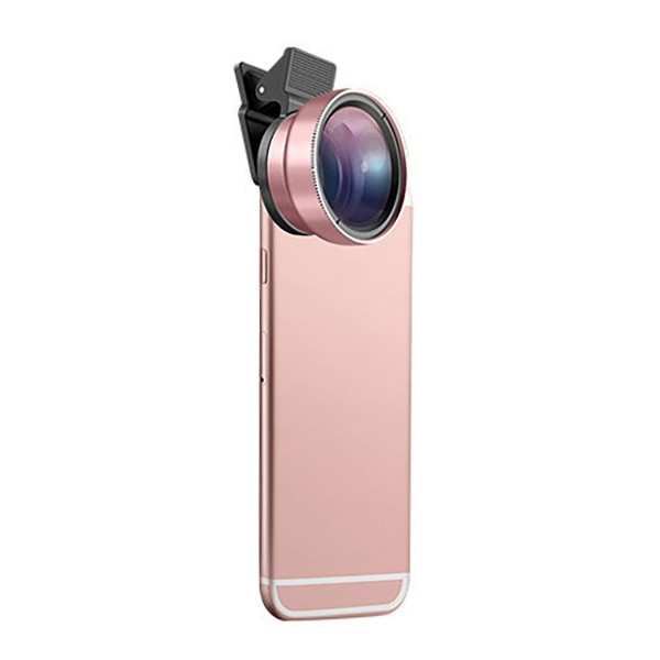 2 In 1 Universal 37mm 0.45x 49uv Wide Angle Macro Cell Phone Camera Lens Kit Rose Gold